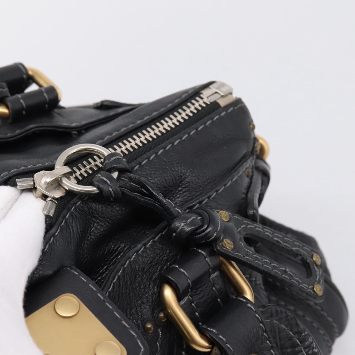 Chloe Paddington Hand Bag Leather Black Gold Auth ka6597V