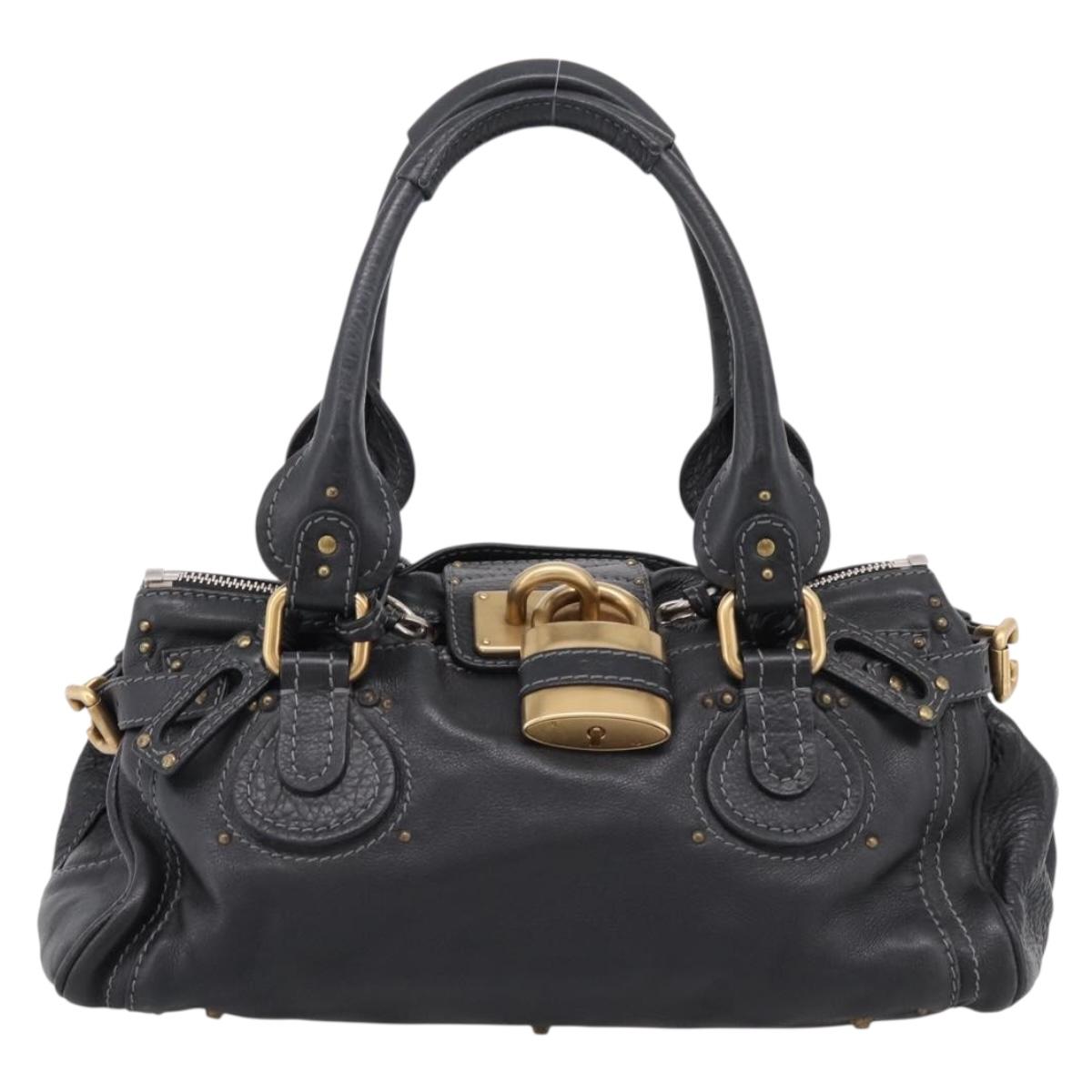 Chloe Paddington Hand Bag Leather Black Gold Auth ka6597V