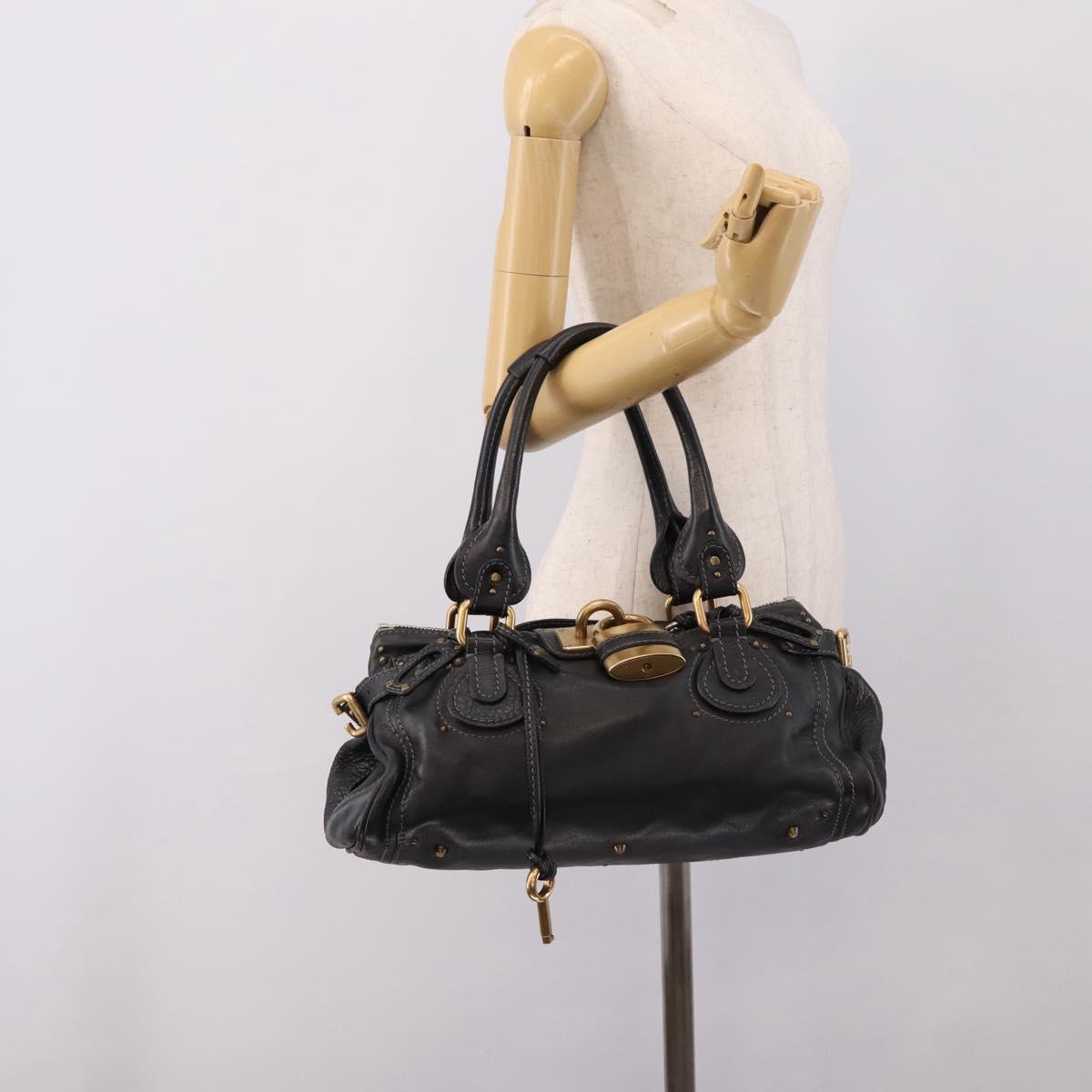 Chloe Paddington Hand Bag Leather Black Gold Auth ka6597V