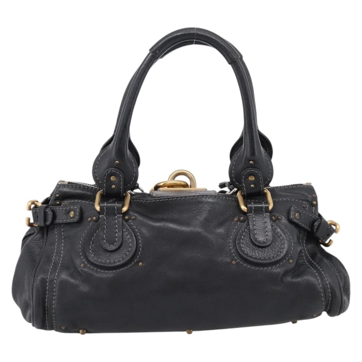 Chloe Paddington Hand Bag Leather Black Gold Auth ka6597V