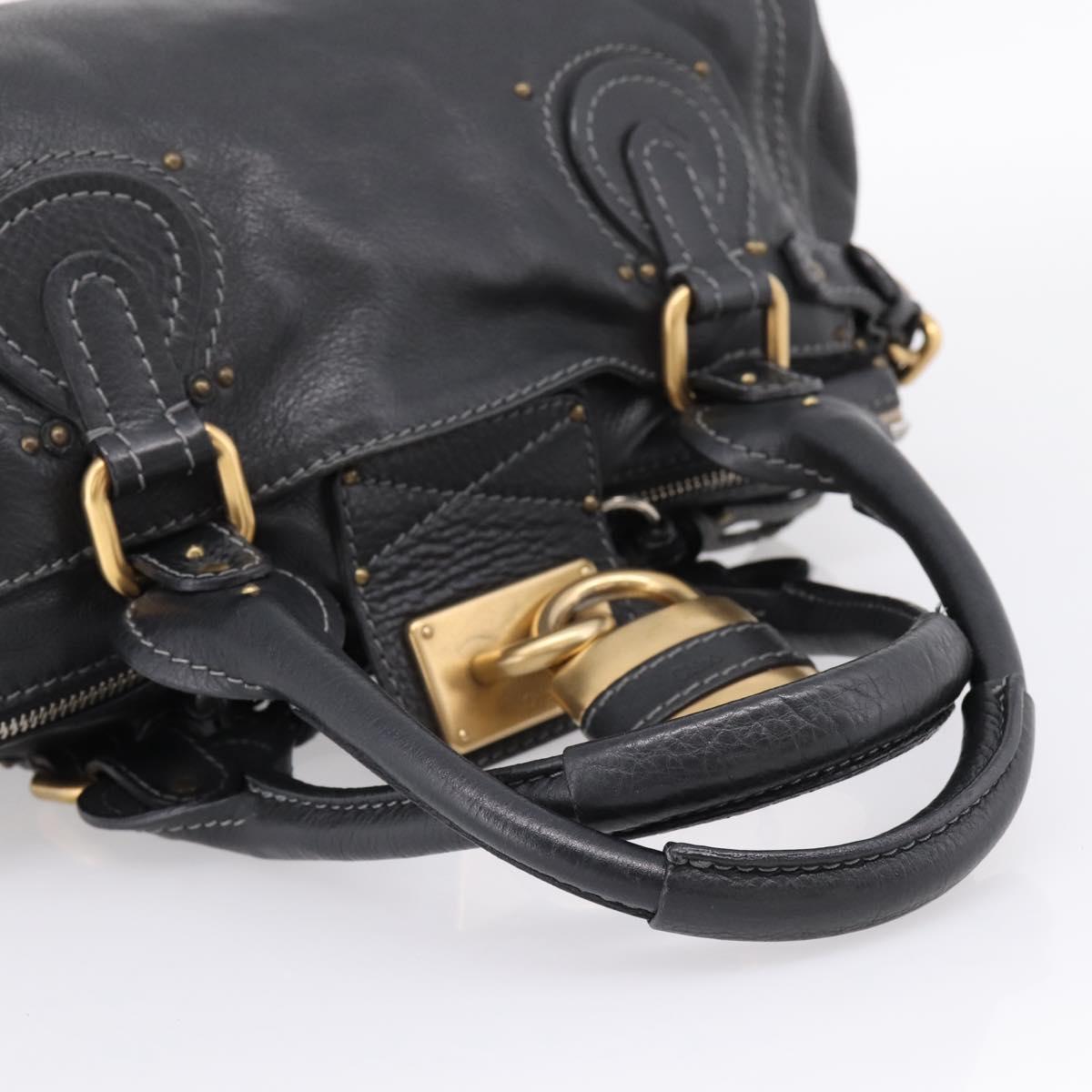 Chloe Paddington Hand Bag Leather Black Gold Auth ka6597V