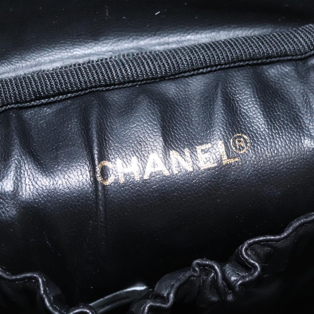 CHANEL Bicolore Vanity Hand Bag Lamb Skin Black Gold CC Auth ka6602V