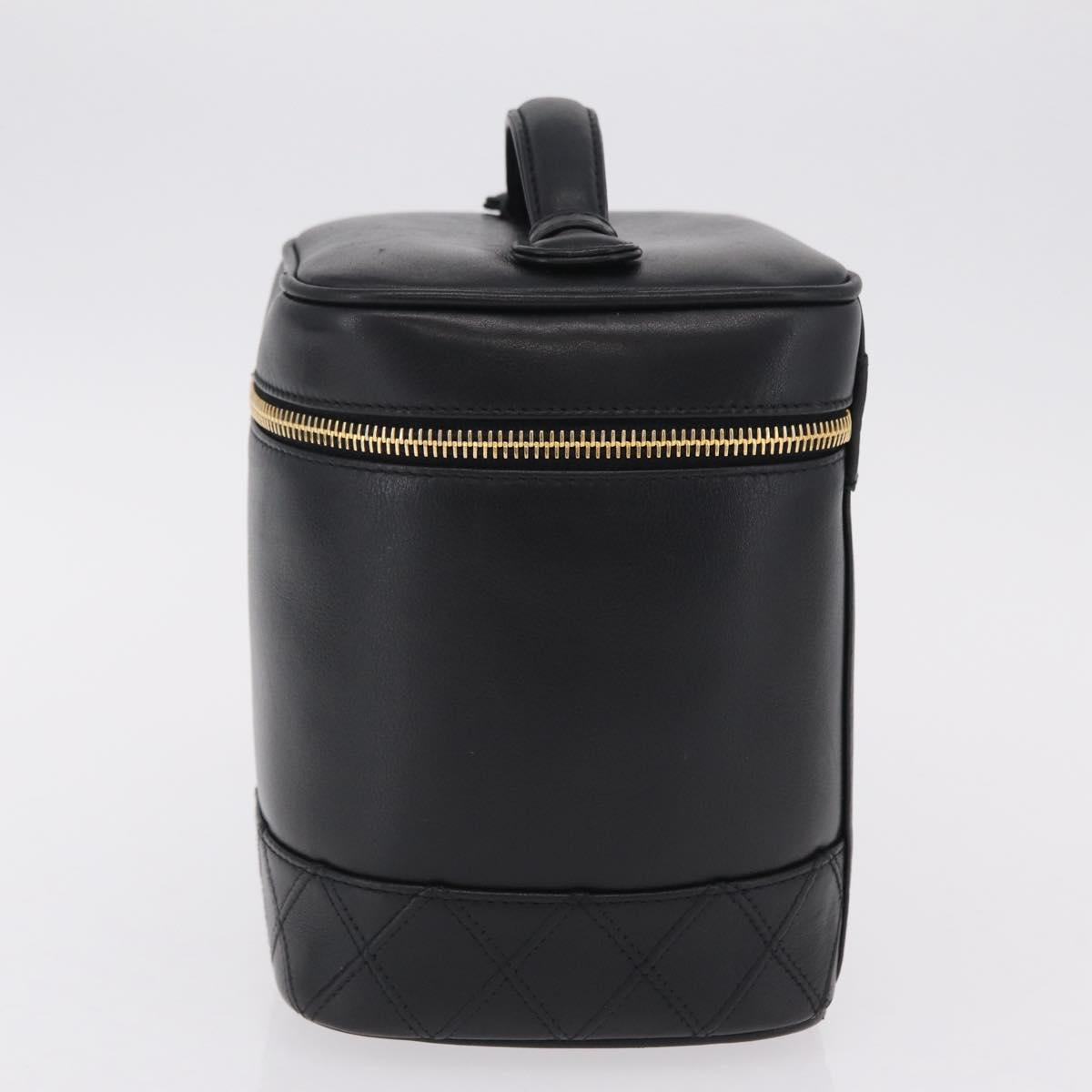 CHANEL Bicolore Vanity Hand Bag Lamb Skin Black Gold CC Auth ka6602V