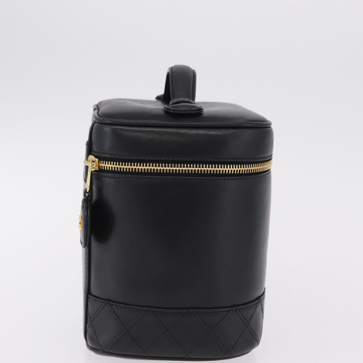 CHANEL Bicolore Vanity Hand Bag Lamb Skin Black Gold CC Auth ka6602V