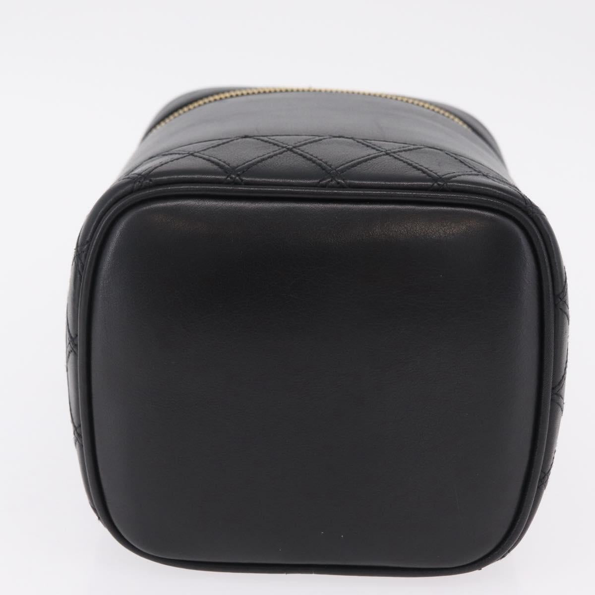 CHANEL Bicolore Vanity Hand Bag Lamb Skin Black Gold CC Auth ka6602V