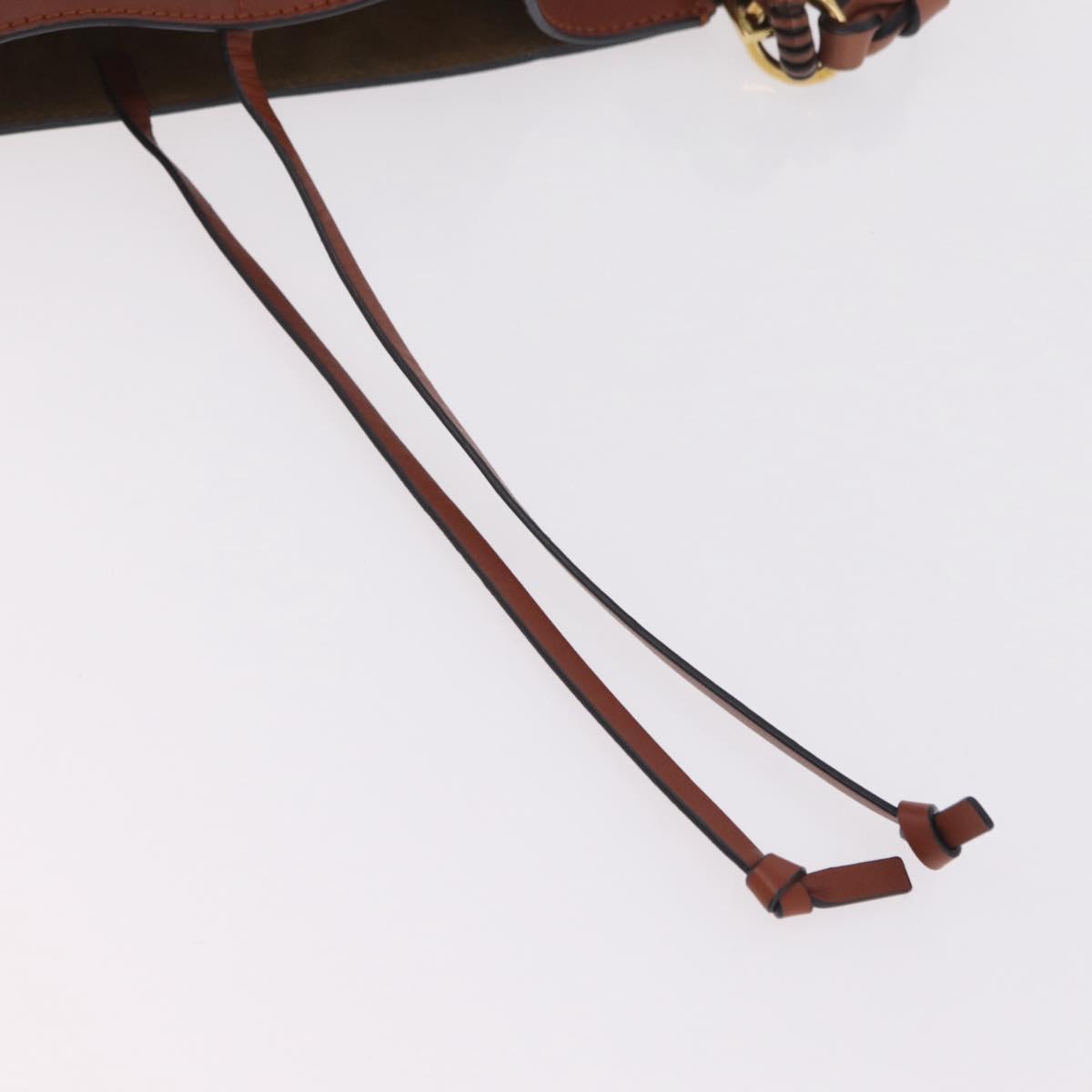 LOEWE Gate Baguette Shoulder Bag Leather 2way Brown Gold Auth ka6603V