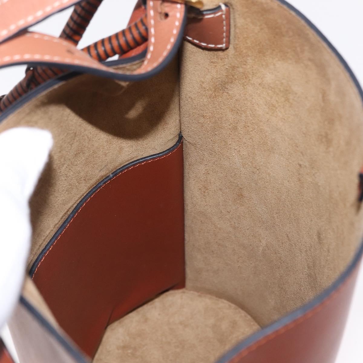 LOEWE Gate Baguette Shoulder Bag Leather 2way Brown Gold Auth ka6603V