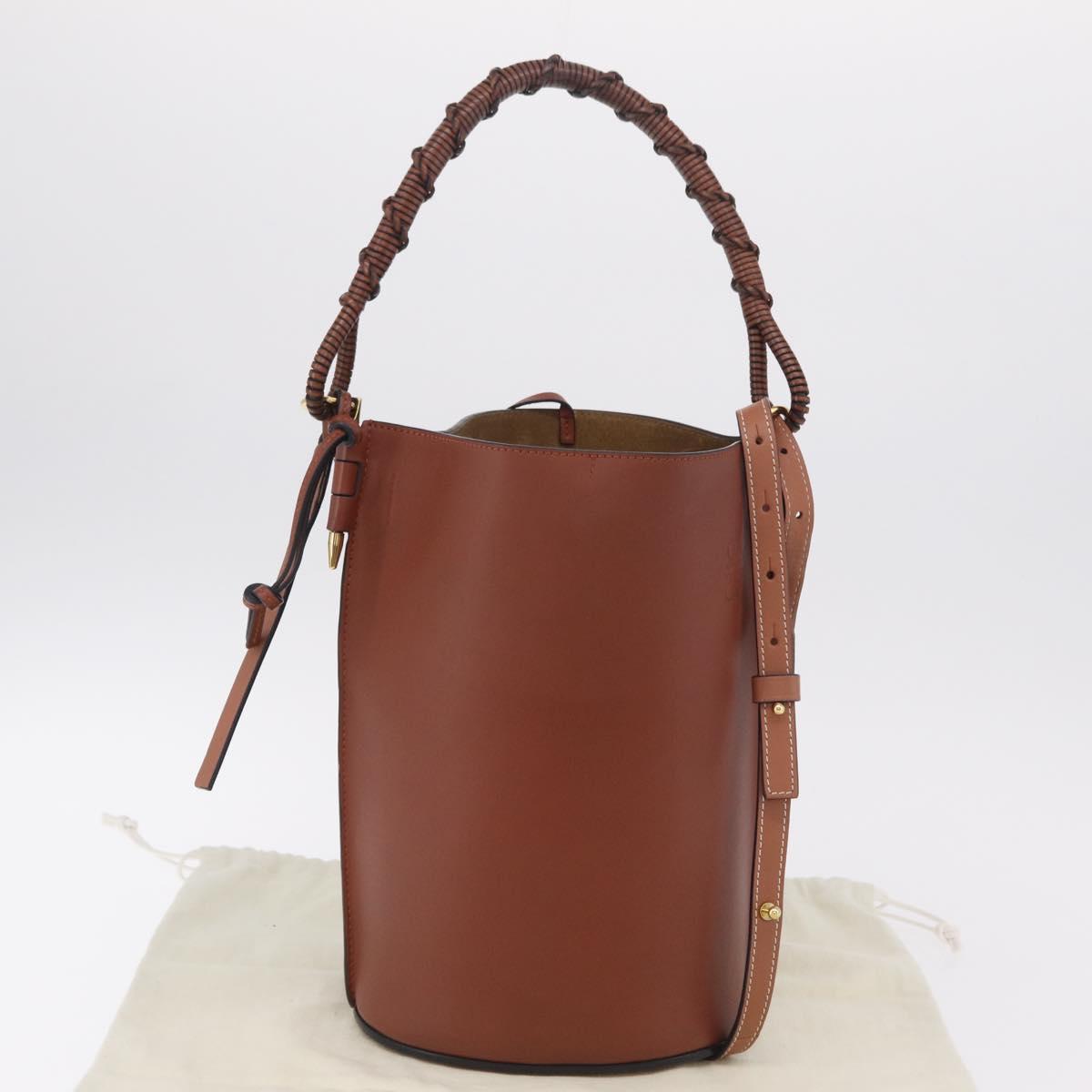 LOEWE Gate Baguette Shoulder Bag Leather 2way Brown Gold Auth ka6603V
