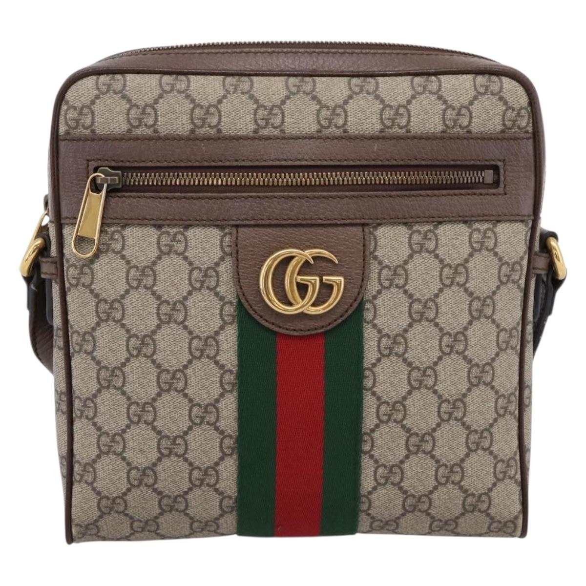 GUCCI GG Supreme Web Sherry Line Shoulder Bag PVC Beige Gold 547926 Auth ka6613V
