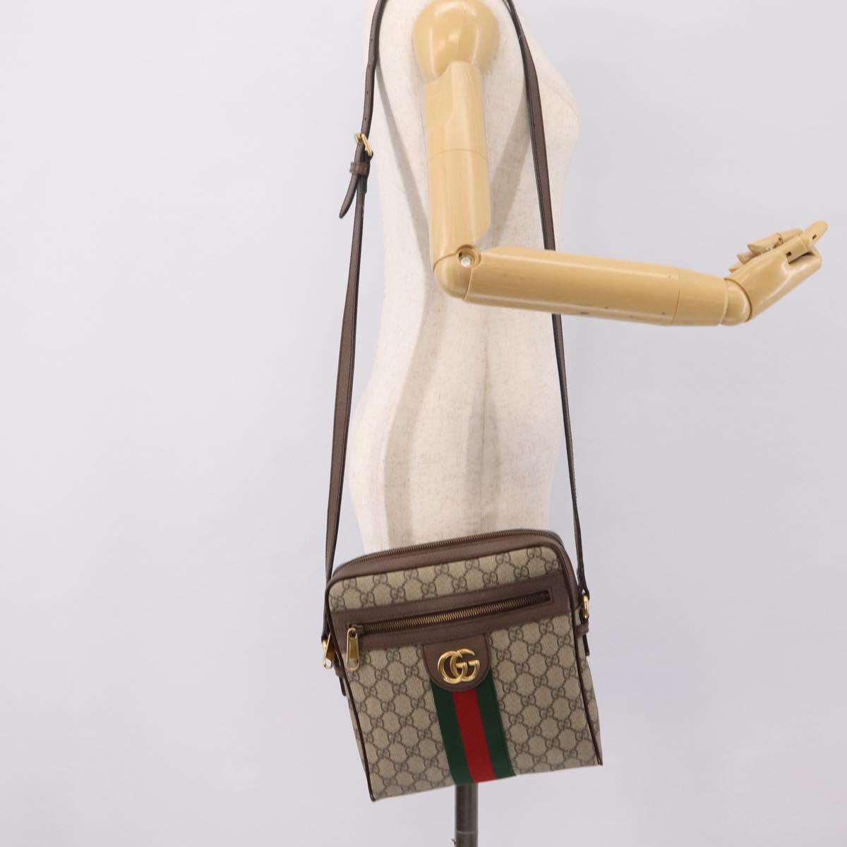 GUCCI GG Supreme Web Sherry Line Shoulder Bag PVC Beige Gold 547926 Auth ka6613V