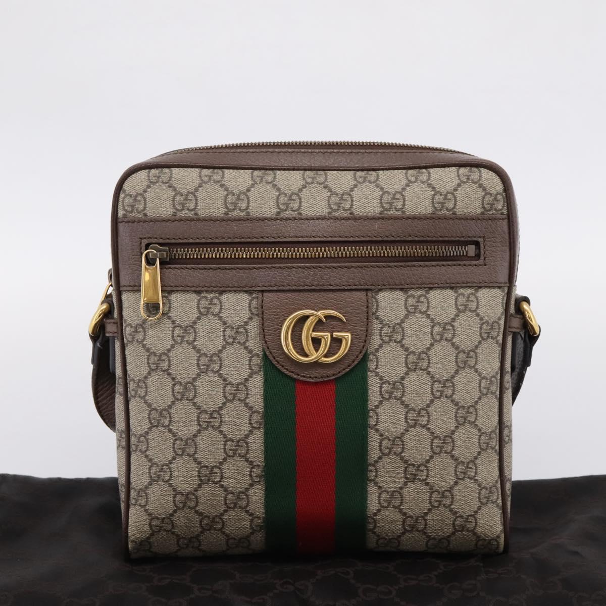 GUCCI GG Supreme Web Sherry Line Shoulder Bag PVC Beige Gold 547926 Auth ka6613V