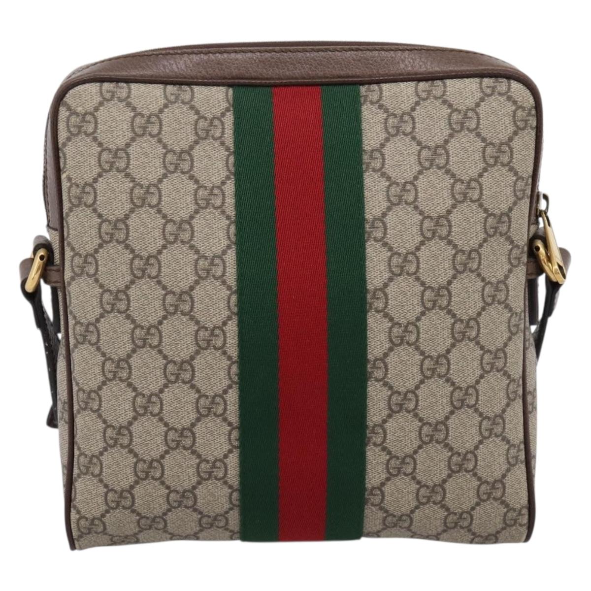 GUCCI GG Supreme Web Sherry Line Shoulder Bag PVC Beige Gold 547926 Auth ka6613V