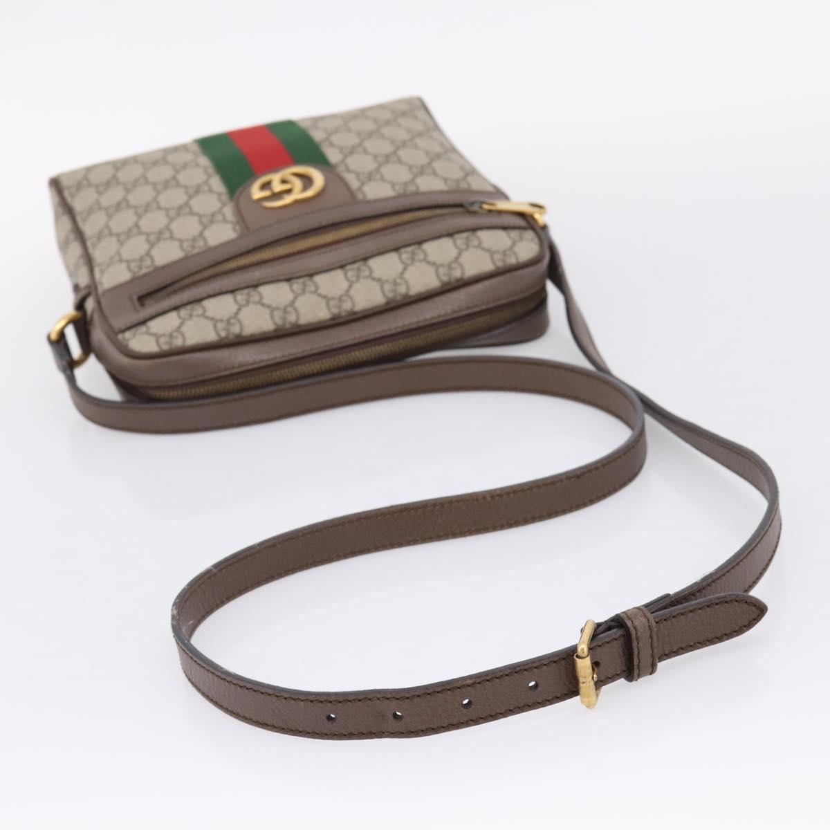 GUCCI GG Supreme Web Sherry Line Shoulder Bag PVC Beige Gold 547926 Auth ka6613V