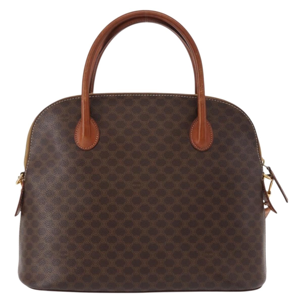 CELINE Macadam Canvas Hand Bag PVC Leather 2way Brown Gold Auth ka662