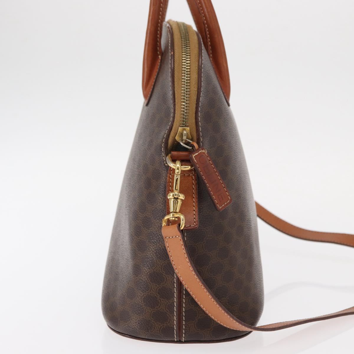 CELINE Macadam Canvas Hand Bag PVC Leather 2way Brown Gold Auth ka662