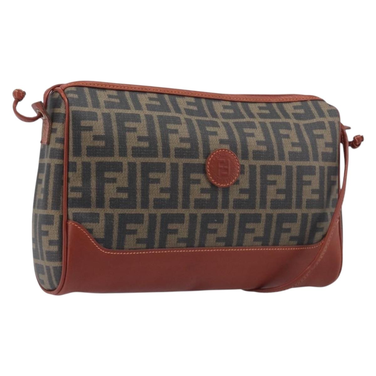 FENDI Zucca Canvas Mamma Baguette Shoulder Bag PVC Brown Black Auth ka6620