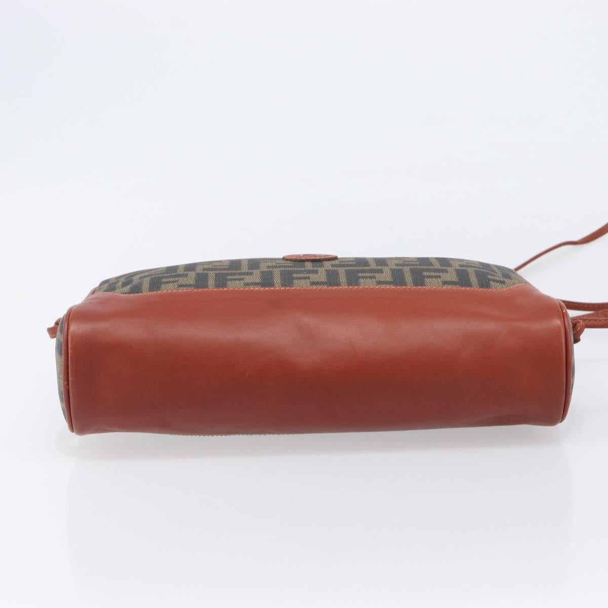 FENDI Zucca Canvas Mamma Baguette Shoulder Bag PVC Brown Black Auth ka6620