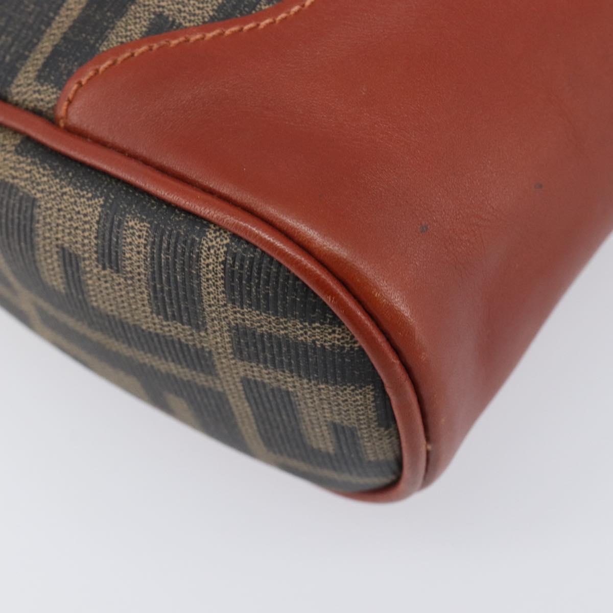 FENDI Zucca Canvas Mamma Baguette Shoulder Bag PVC Brown Black Auth ka6620