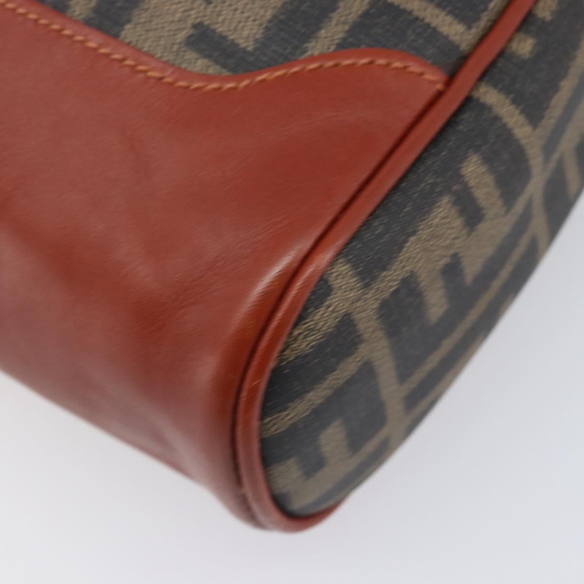 FENDI Zucca Canvas Mamma Baguette Shoulder Bag PVC Brown Black Auth ka6620