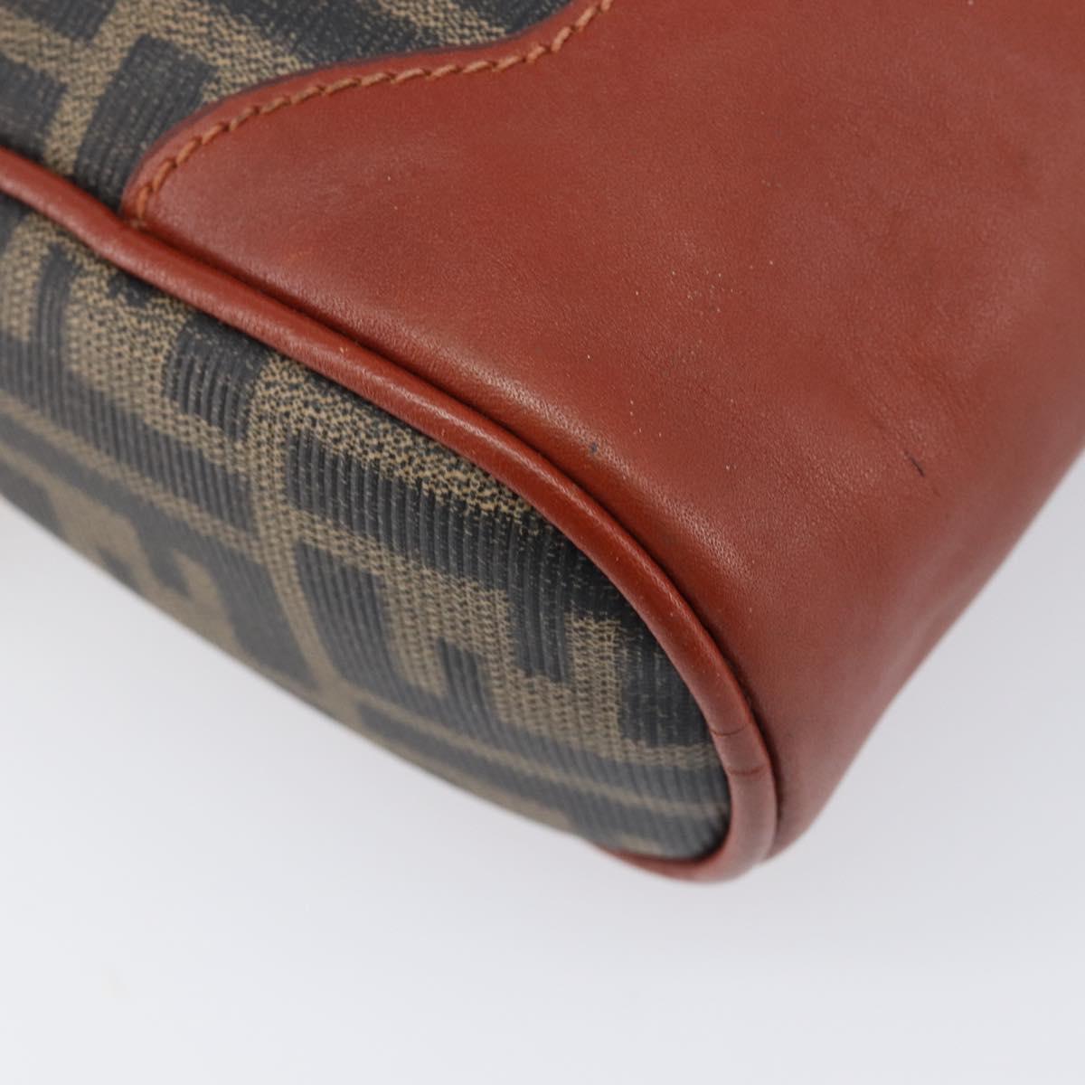 FENDI Zucca Canvas Mamma Baguette Shoulder Bag PVC Brown Black Auth ka6620