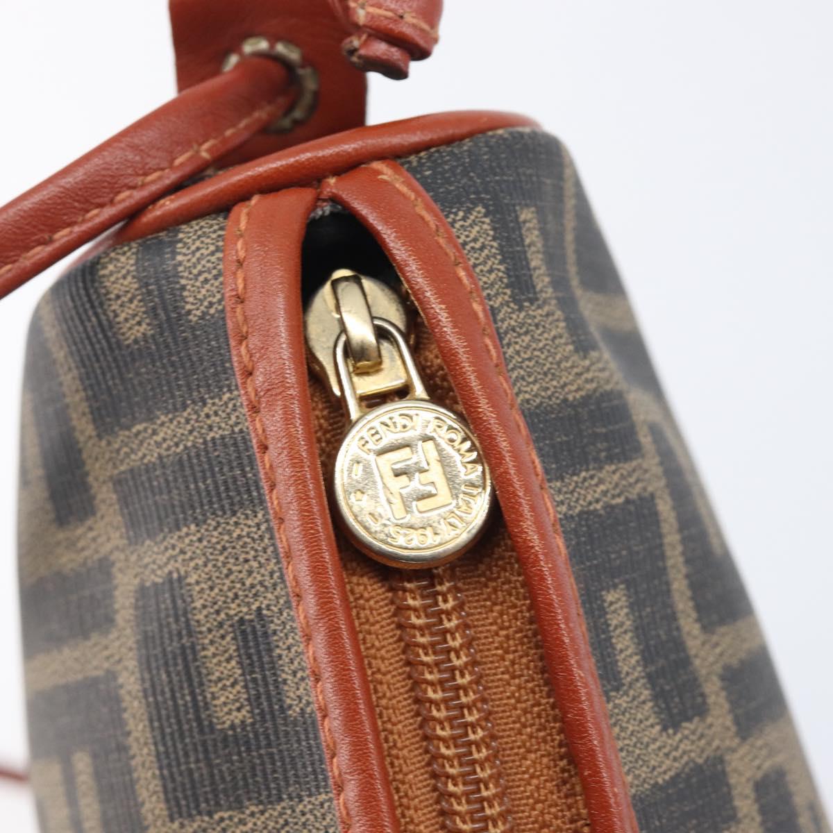 FENDI Zucca Canvas Mamma Baguette Shoulder Bag PVC Brown Black Auth ka6620