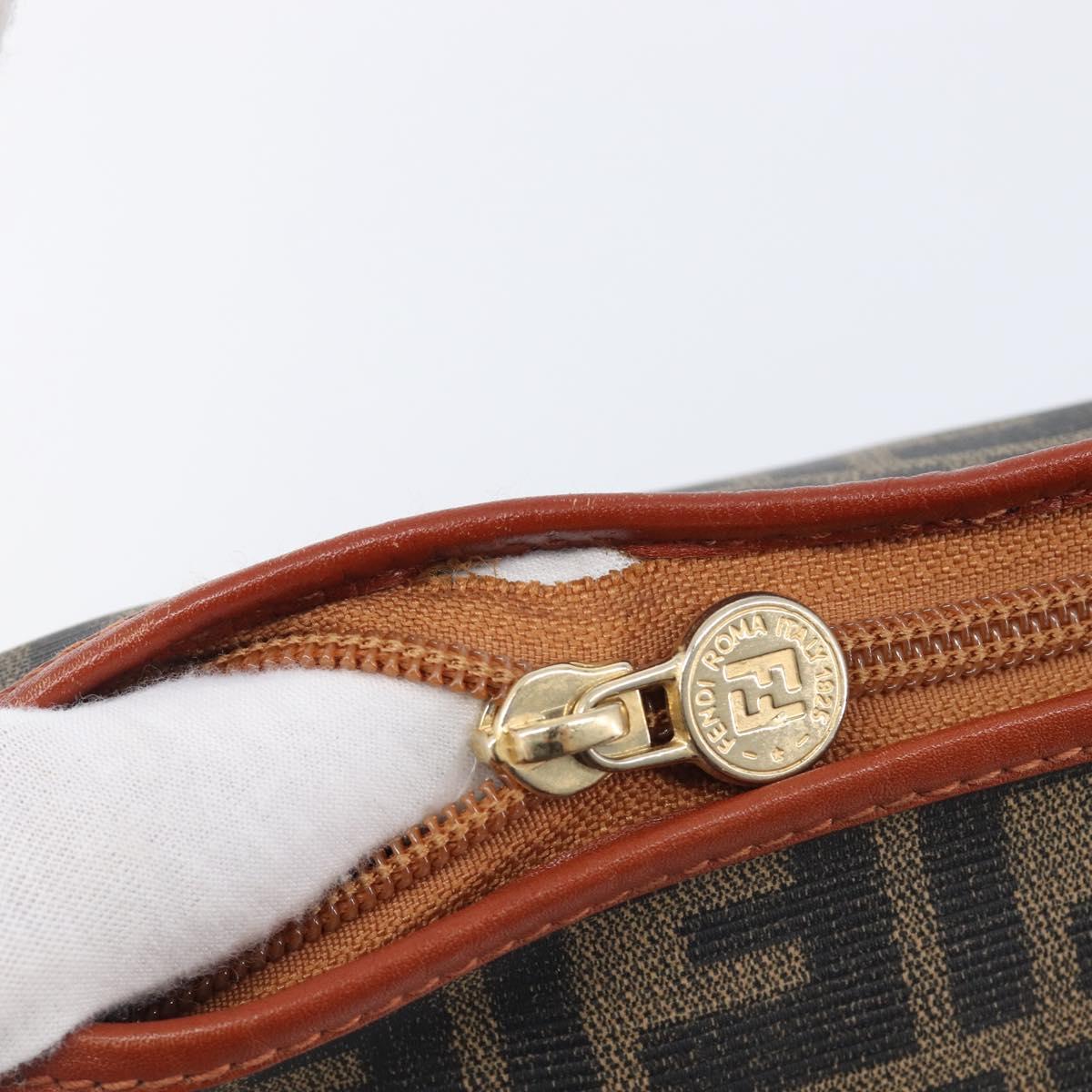 FENDI Zucca Canvas Mamma Baguette Shoulder Bag PVC Brown Black Auth ka6620