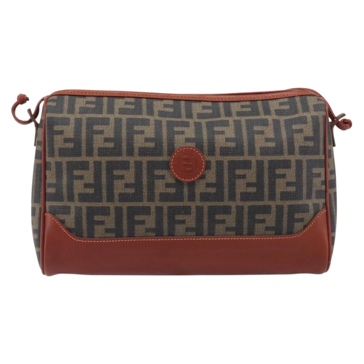 FENDI Zucca Canvas Mamma Baguette Shoulder Bag PVC Brown Black Auth ka6620
