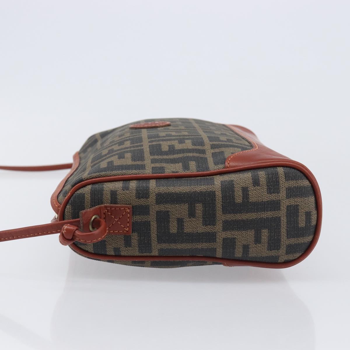 FENDI Zucca Canvas Mamma Baguette Shoulder Bag PVC Brown Black Auth ka6620