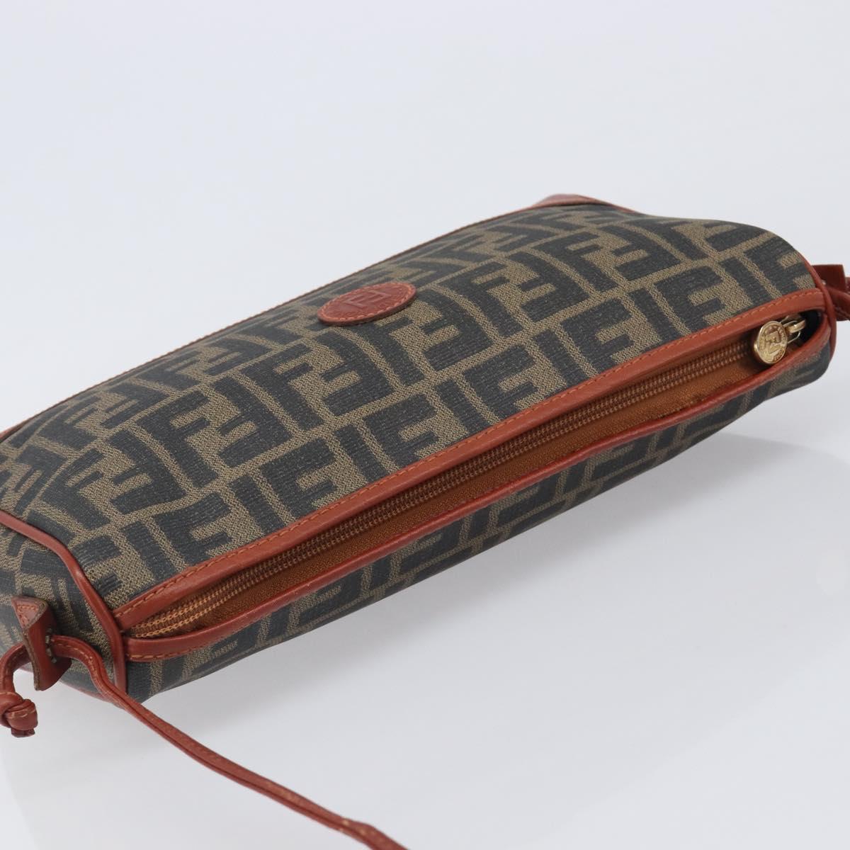 FENDI Zucca Canvas Mamma Baguette Shoulder Bag PVC Brown Black Auth ka6620