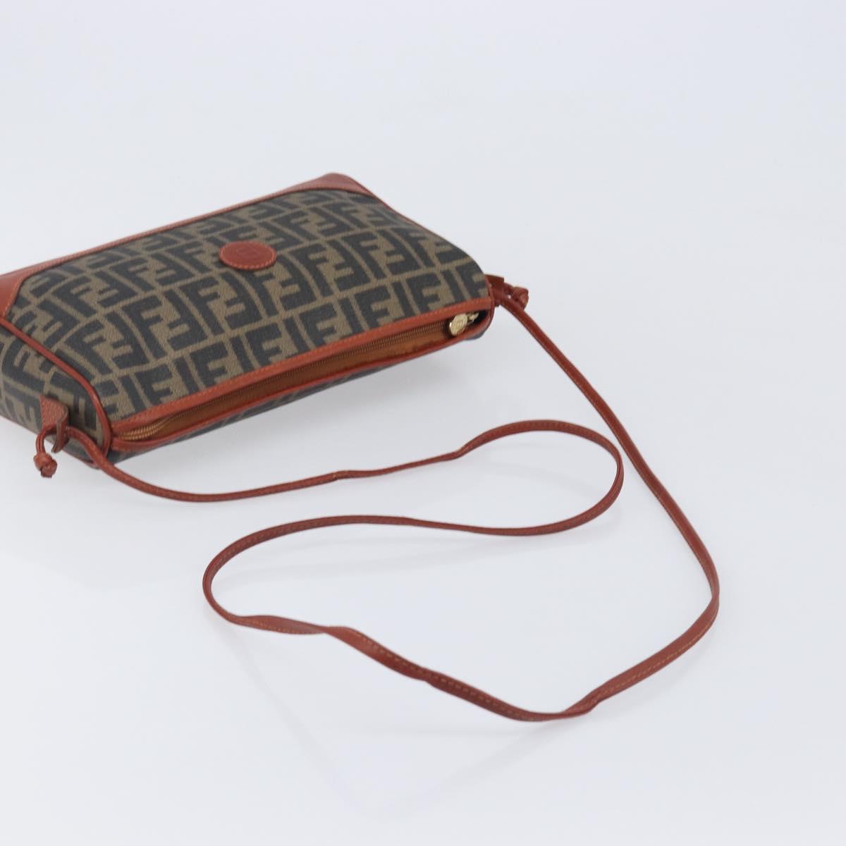 FENDI Zucca Canvas Mamma Baguette Shoulder Bag PVC Brown Black Auth ka6620