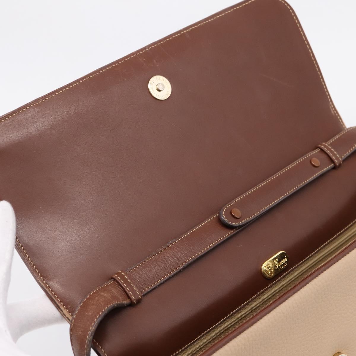 GUCCI Hand Bag Leather Beige Gold Auth ka6621