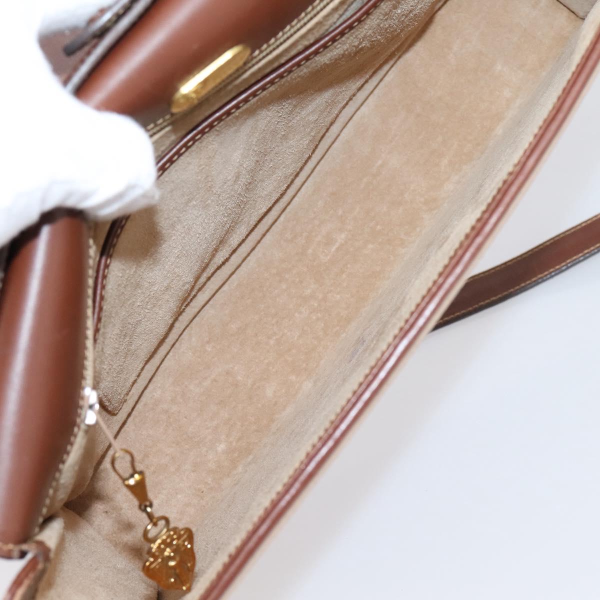 GUCCI Hand Bag Leather Beige Gold Auth ka6621