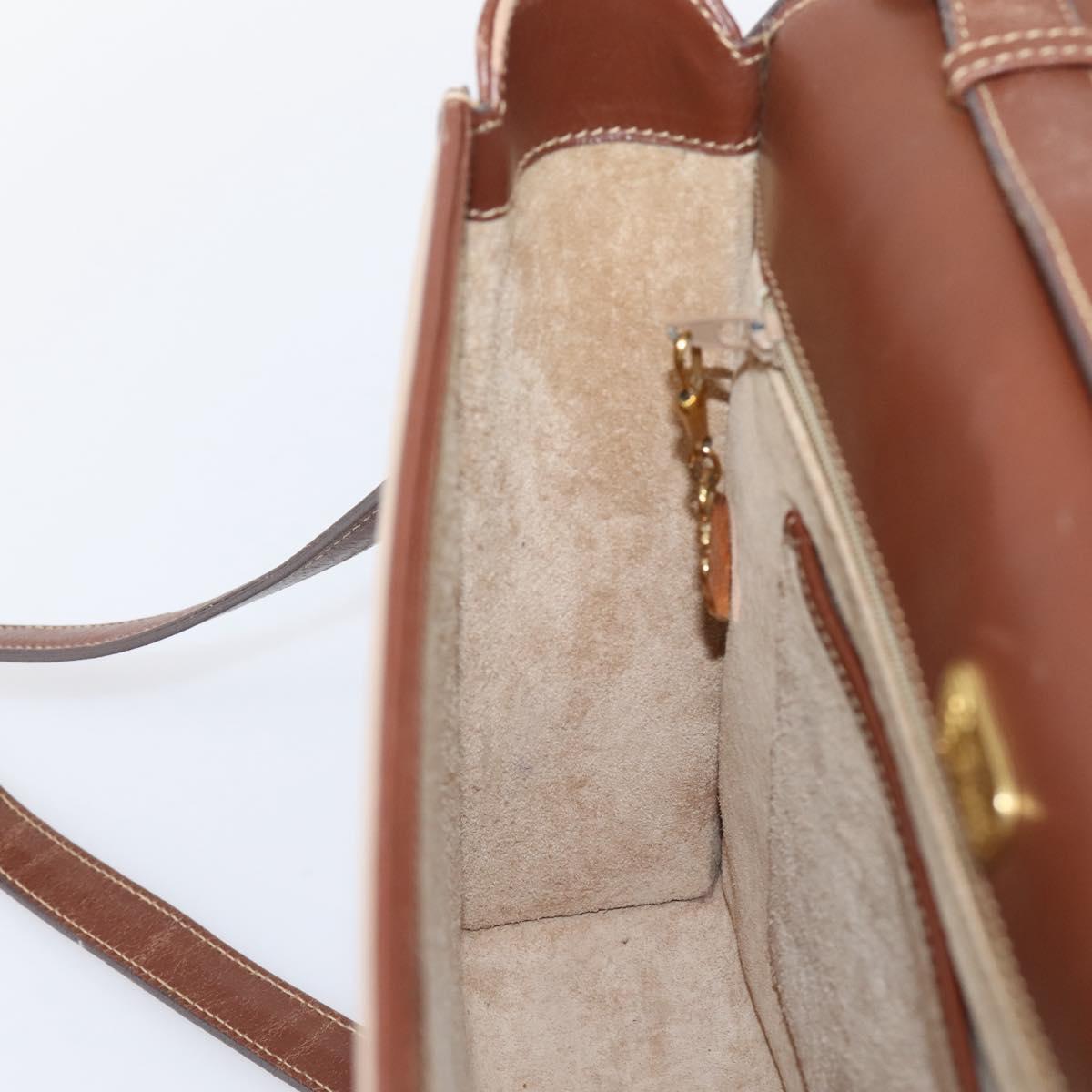 GUCCI Hand Bag Leather Beige Gold Auth ka6621
