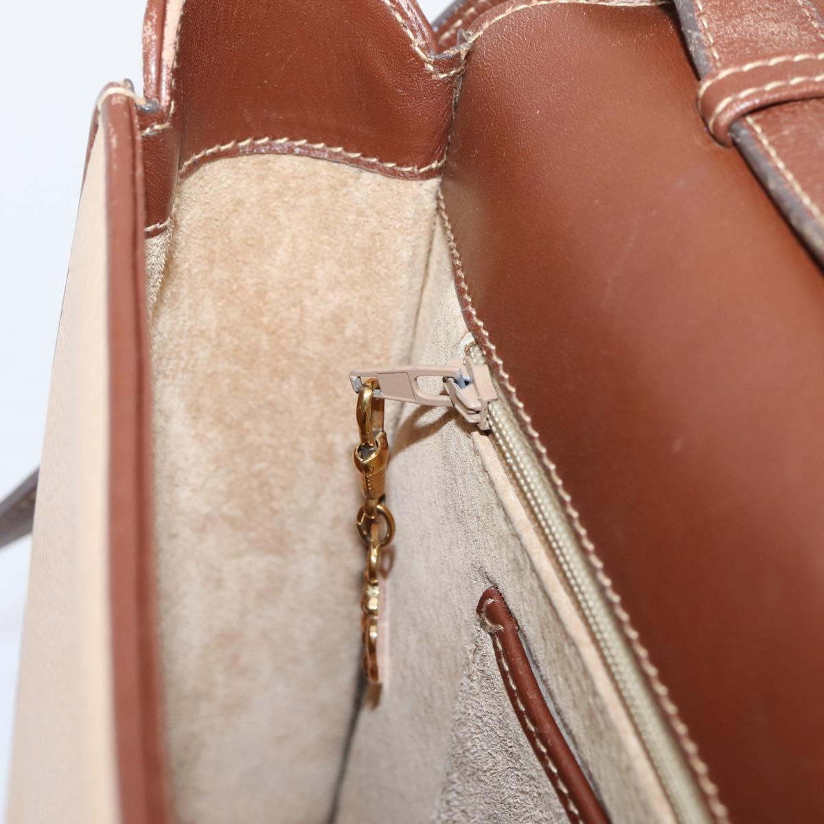GUCCI Hand Bag Leather Beige Gold Auth ka6621