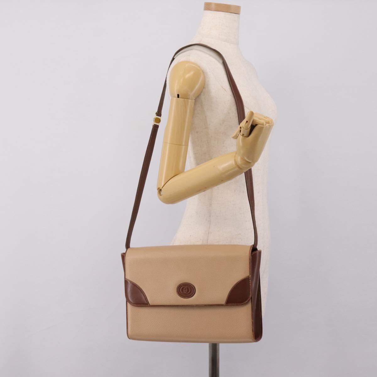 GUCCI Hand Bag Leather Beige Gold Auth ka6621
