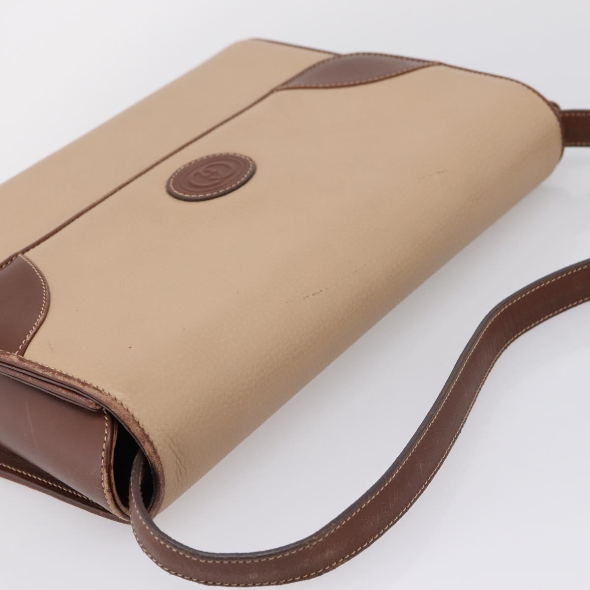 GUCCI Hand Bag Leather Beige Gold Auth ka6621