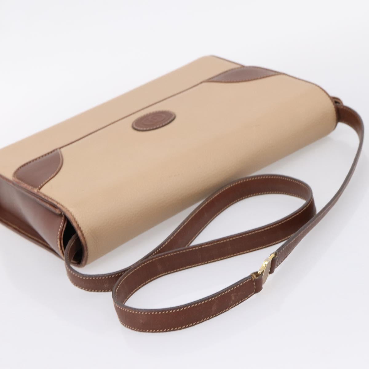 GUCCI Hand Bag Leather Beige Gold Auth ka6621