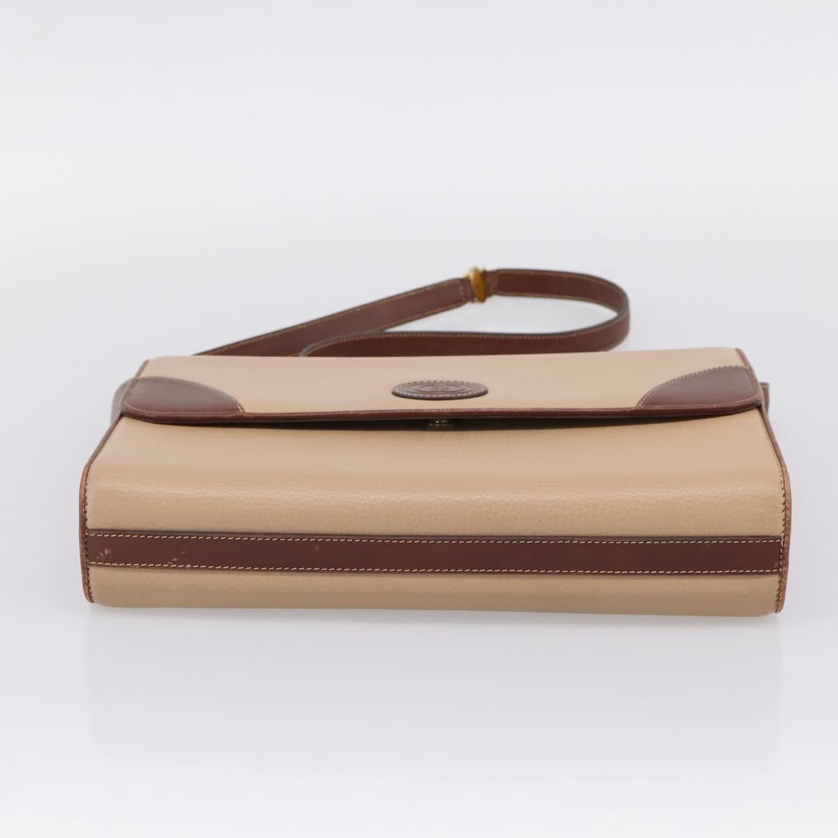 GUCCI Hand Bag Leather Beige Gold Auth ka6621