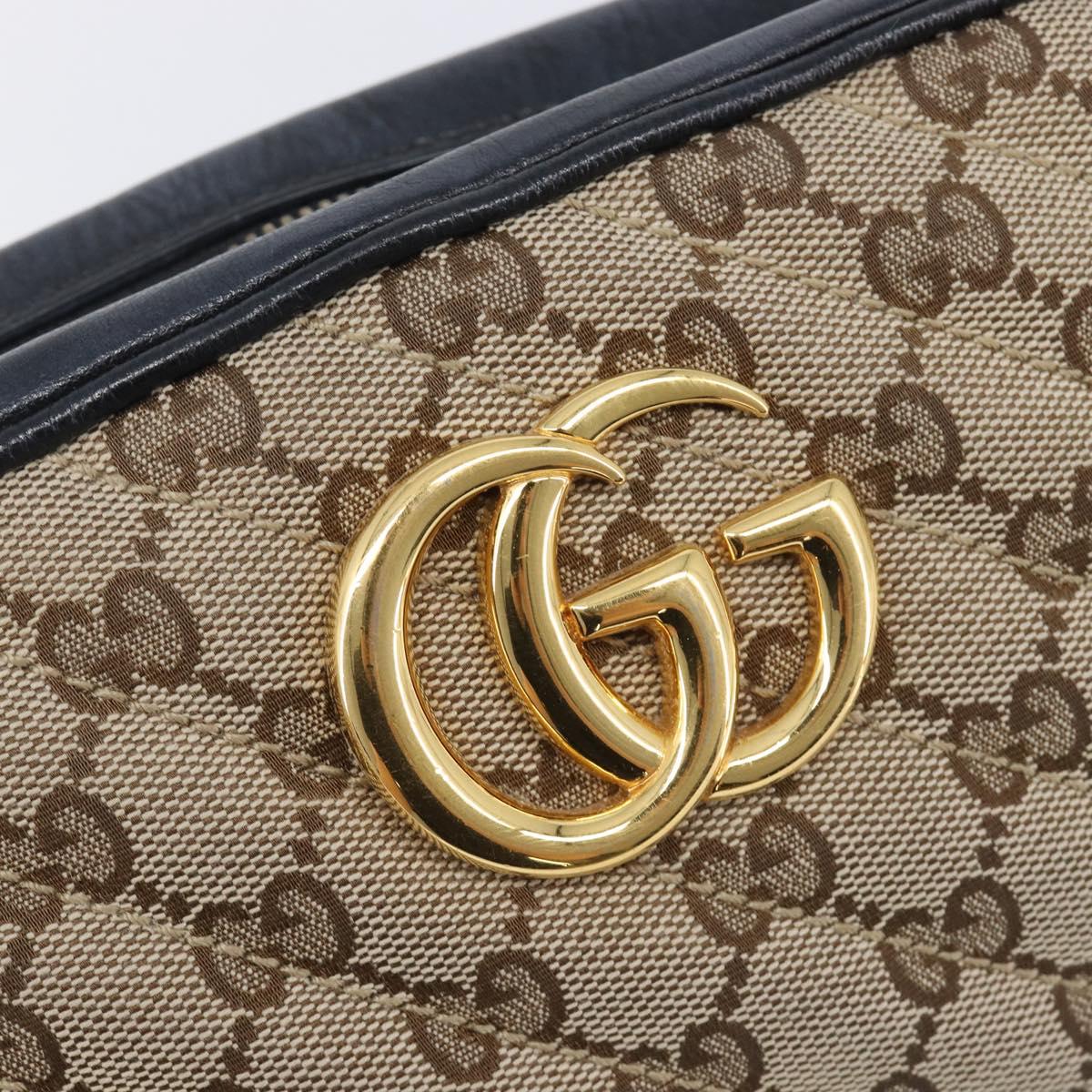 GUCCI GG Canvas GG Marmont Chain Shoulder Bag Black Gold 447632 Auth ka6623V