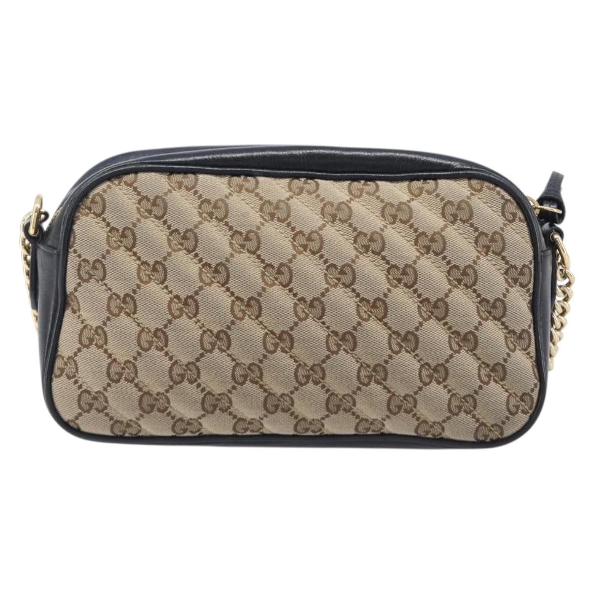 GUCCI GG Canvas GG Marmont Chain Shoulder Bag Black Gold 447632 Auth ka6623V