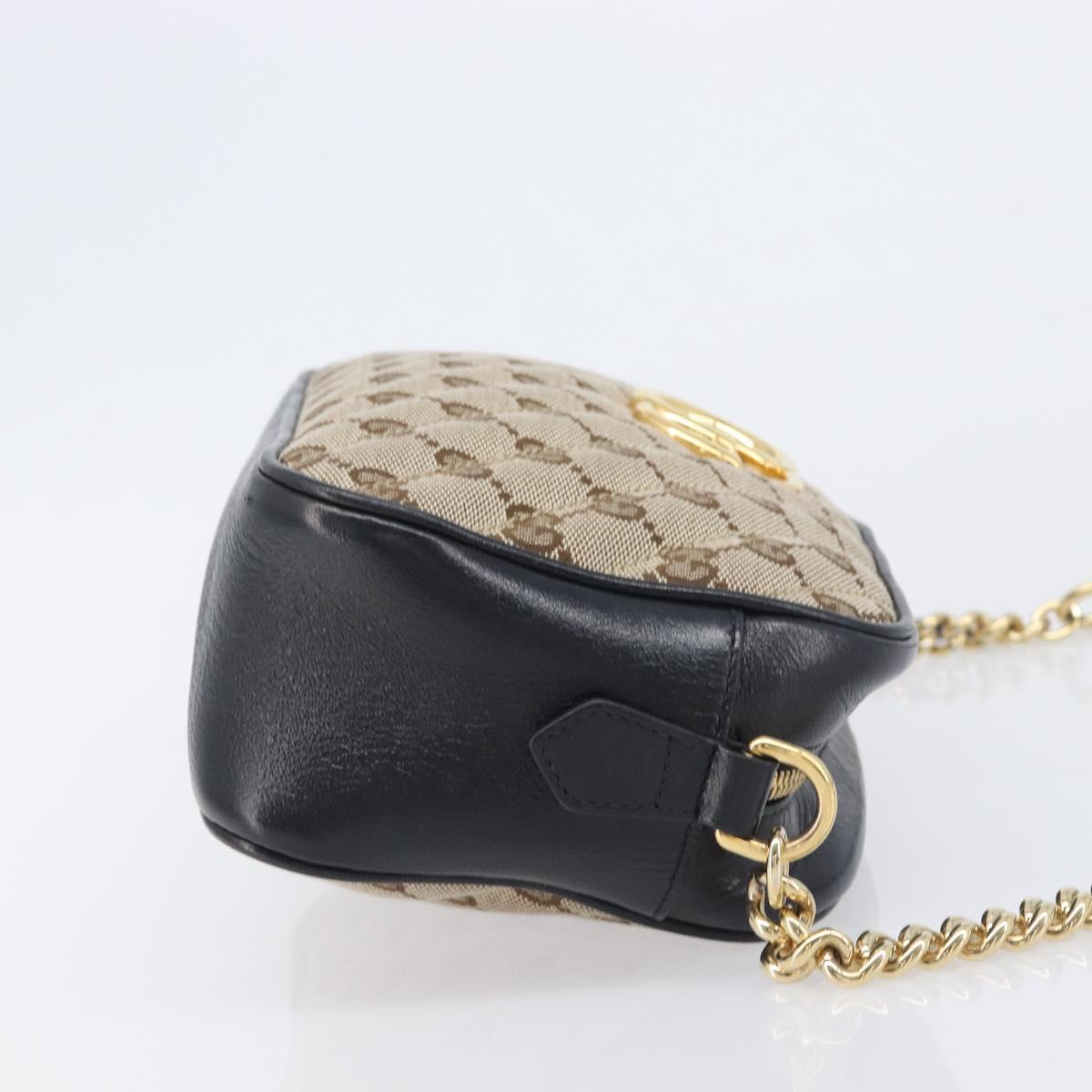GUCCI GG Canvas GG Marmont Chain Shoulder Bag Black Gold 447632 Auth ka6623V