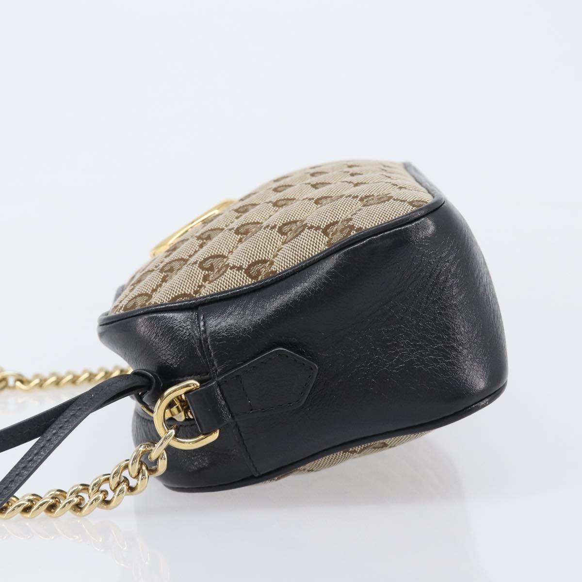 GUCCI GG Canvas GG Marmont Chain Shoulder Bag Black Gold 447632 Auth ka6623V