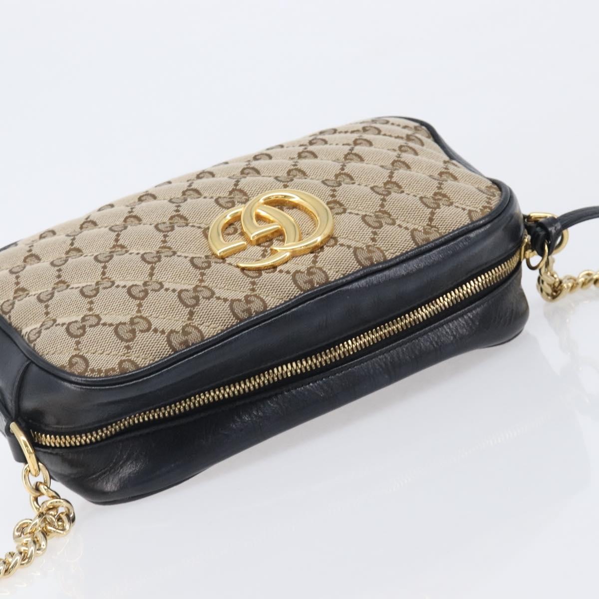GUCCI GG Canvas GG Marmont Chain Shoulder Bag Black Gold 447632 Auth ka6623V