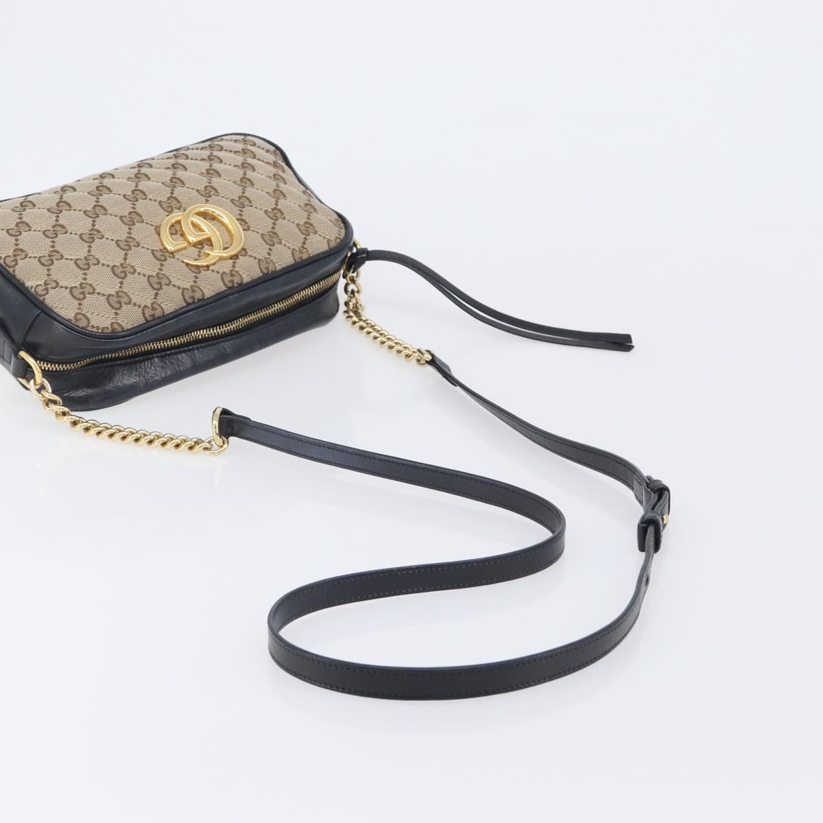 GUCCI GG Canvas GG Marmont Chain Shoulder Bag Black Gold 447632 Auth ka6623V