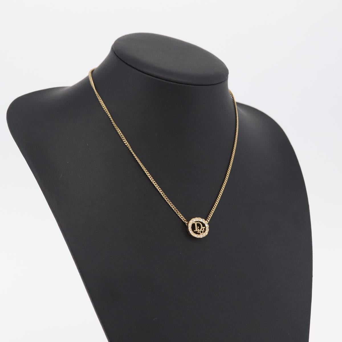 Christian Dior Rhinestone Necklace metal Gold Tone Auth ka6626