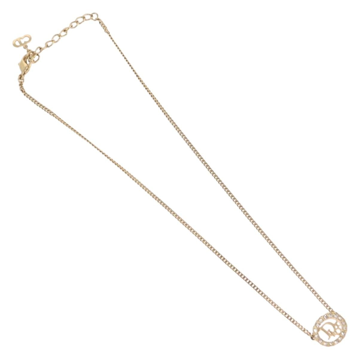 Christian Dior Rhinestone Necklace metal Gold Tone Auth ka6626