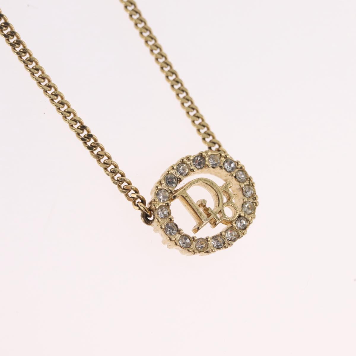 Christian Dior Rhinestone Necklace metal Gold Tone Auth ka6626