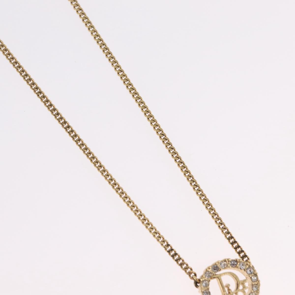 Christian Dior Rhinestone Necklace metal Gold Tone Auth ka6626