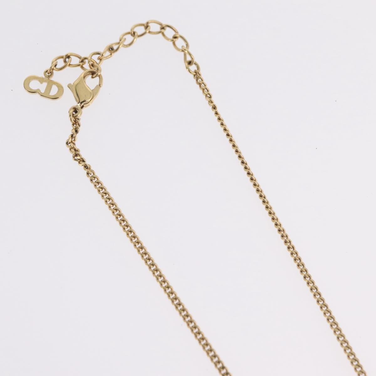 Christian Dior Rhinestone Necklace metal Gold Tone Auth ka6626