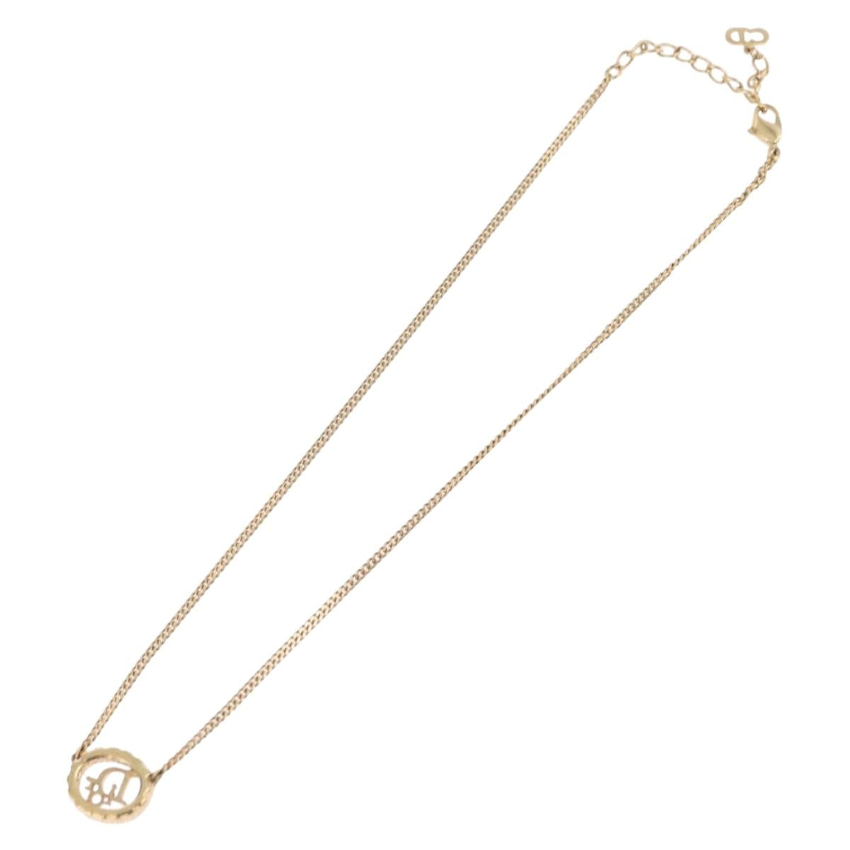 Christian Dior Rhinestone Necklace metal Gold Tone Auth ka6626
